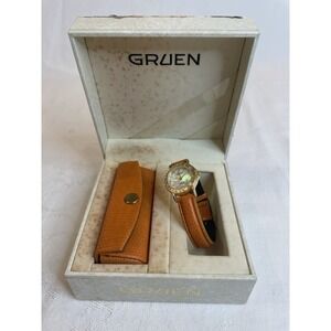 Vintage Gruen Women's Watch & Lipstick Case Orange Gold Tone Hardware FOR PARTS